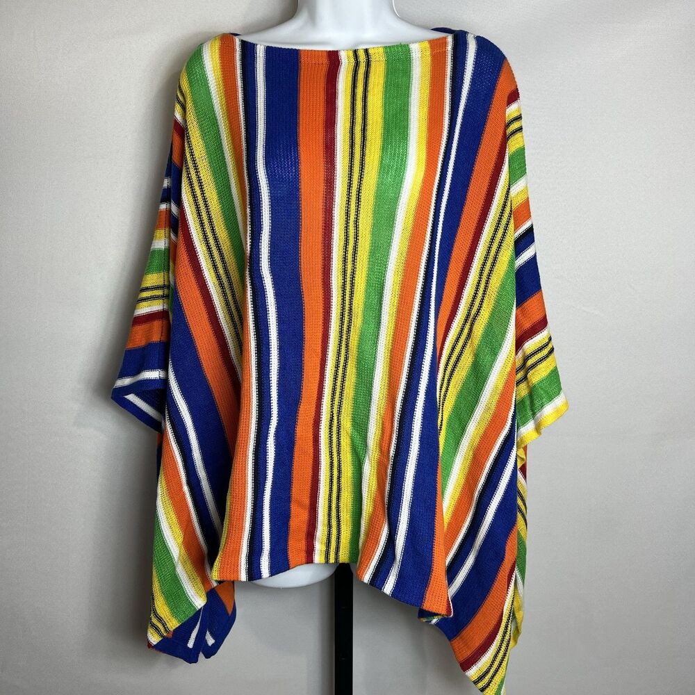 LAUREN RALPH LAUREN Poncho Linen Blend Light Sweater Multicolored Striped